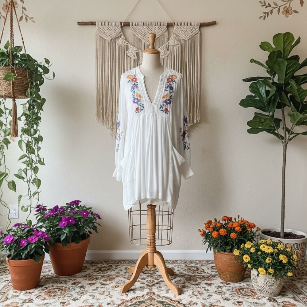 Free People Mia Gauze Embroidered Mini Dress